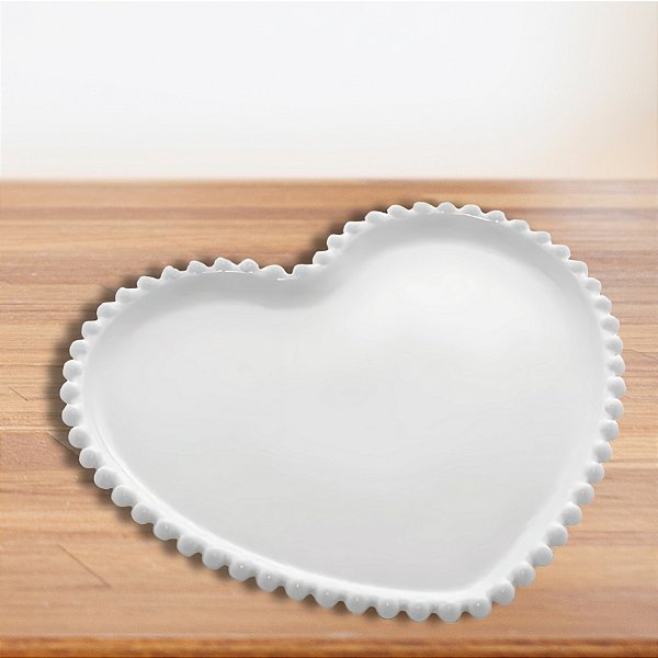 Bandeja Decorativa - Coração de Acrílico Pérola - Branco - 20x19cm - 1 unidade - Rizzo - Rizzo