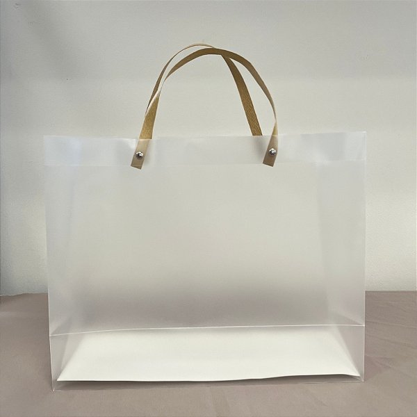 Sacola Transparente Fosca com Alça de Fibra - 35x28x13cm - 12 unidades - Rizzo - Rizzo
