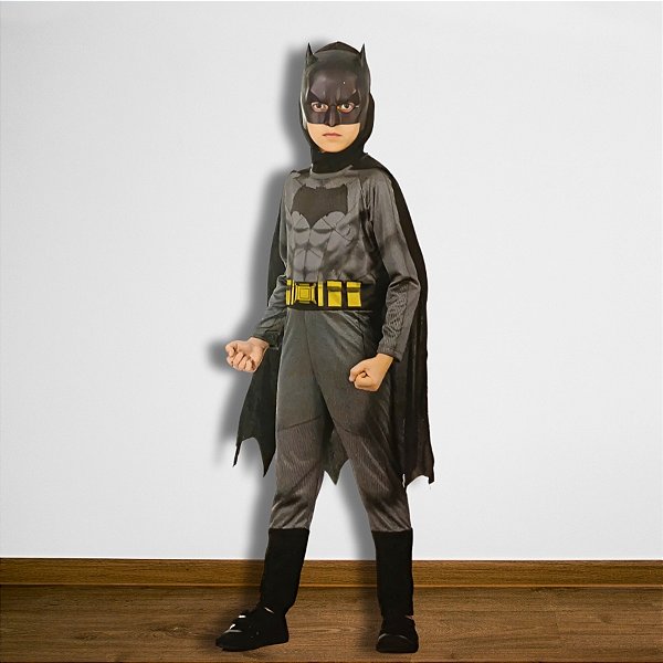 Fantasia Infantil Batman - Conjunto com Macacão Longo, Capa, Capuz e Máscara - M de 6 a 8 anos - 1 unidade - Rizzo