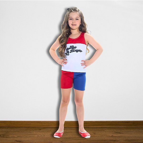 Fantasia Infantil Arlequina - Conjunto com Regata e Saia - G de 10 a 12 anos - 1 unidade - Rizzo