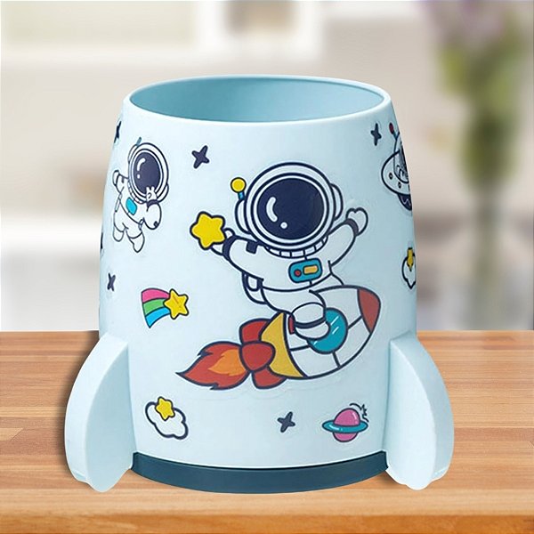 Porta Lápis De Plástico Foguete - Azul - 8x10cm - 1 unidade - Rizzo