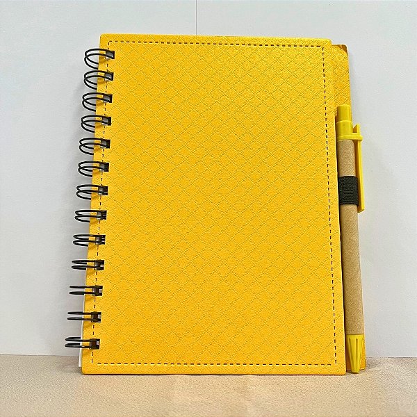Bloco para Anotação De Couro com Caneta - Amarelo - 70 Folhas - 14,5x18cm - 1 unidade - Rizzo