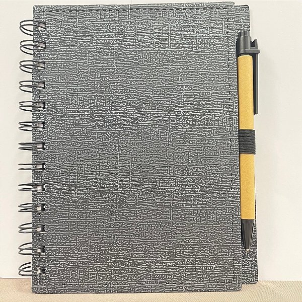 Bloco para Anotação De Couro com Caneta  - Preto Com Prata - 70 Folhas - 14,5x18cm - 1 unidade - Rizzo