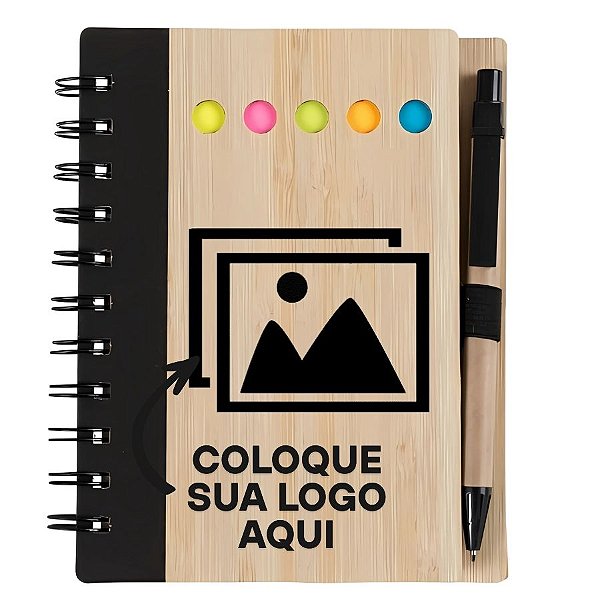 Bloco para Anotação Personalize Logo Preta Com Caneta E Autoadesivo - Preto - 70 Folhas - 11,5x15,5cm - 1 unidade - Rizz