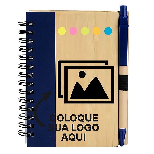 Bloco para Anotação Personalize Logo Preta Com Caneta E Autoadesivo - Azul - 70 Folhas - 11,5x15,5cm - 1 unidade - Rizzo