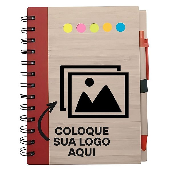Bloco para Anotação Personalize Logo Preta Com Caneta E Autoadesivo - Vermelho - 70 Folhas - 11,5x15,5cm - 1 unidade - R