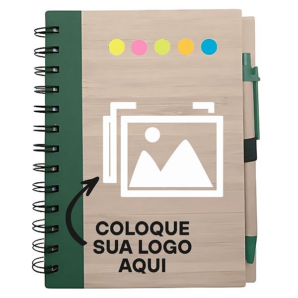Bloco para Anotação Personalize Logo Branca Com Caneta E Autoadesivo - Verde - 70 Folhas - 11,5x15,5cm - 1 unidade - Riz