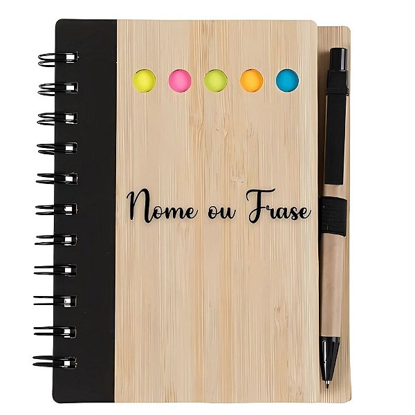 Bloco para Anotação Perssonalizado Escrita Preta Com Caneta E Autoadesivo - Preto - 70 Folhas - 11,5x15,5cm - 1 unidade