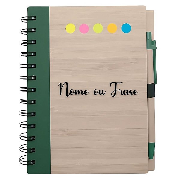 Bloco para Anotação Perssonalizado Escrita Preta Com Caneta E Autoadesivo - Verde - 70 Folhas - 11,5x15,5cm - 1 unidade