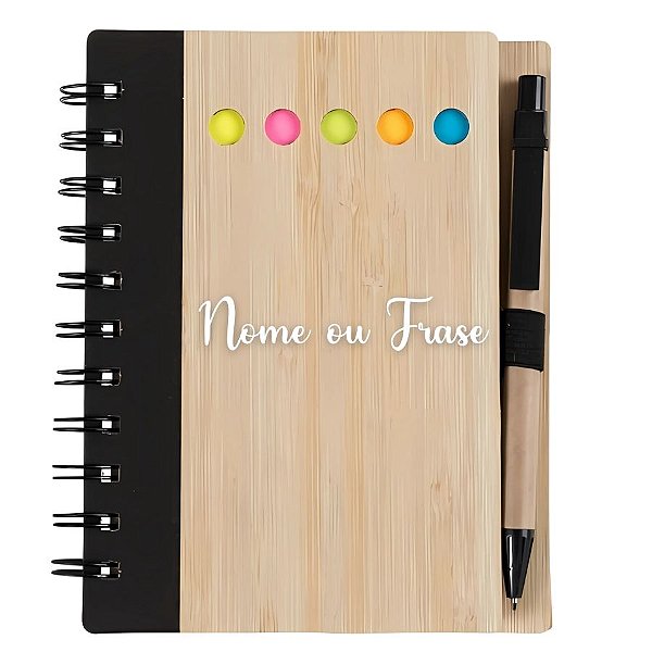 Bloco para Anotação Perssonalizado Escrita Branca Com Caneta E Autoadesivo - Preto - 70 Folhas - 11,5x15,5cm - 1 unidade
