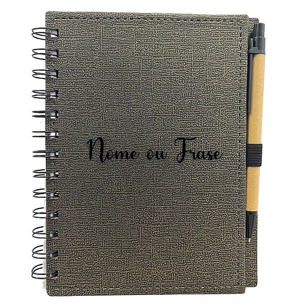 Bloco para Anotação Personalizado Escrita Preta De Couro com Caneta - Preto Com Dourado - 70 Folhas - 14,5x18cm - 1 unid