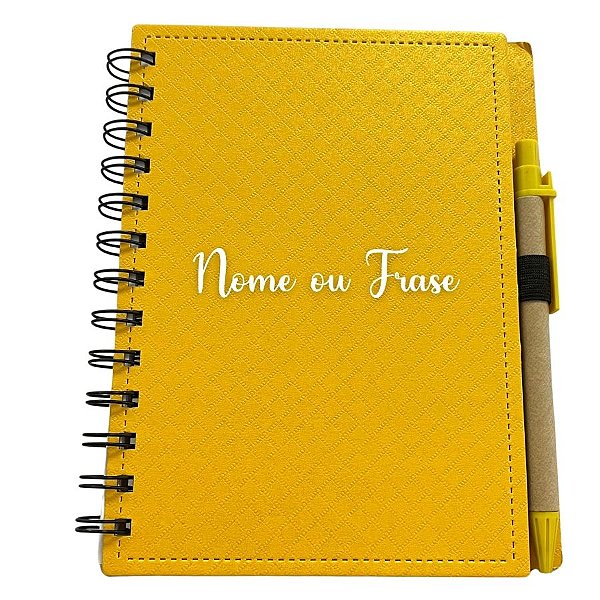 Bloco para Anotação Personalizado Escrita Branca De Couro com Caneta - Amarelo - 70 Folhas - 14,5x18cm - 1 unidade - Riz