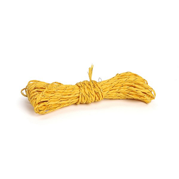 Fio Decorativo de Papel Torcido Amarelo Listrado com Ouro - 5 metros - Cromus Páscoa - Rizzo Embalagens