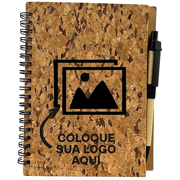 Bloco para Anotação Personalize Logo Preta  Com Estampa Caneta Casca de Árvore - 70 Folhas - 13,5x17,5cm - 1 unidade - R