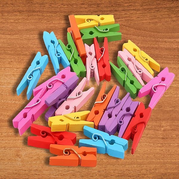 Mini Pregador Decorativo De Madeira - Cores Sortidas - 50 unidades - Rizzo