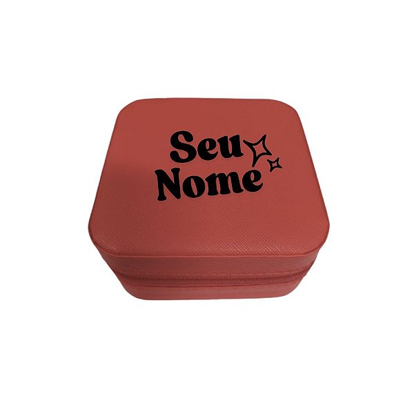 Mini Porta Jóias Portátil Personalizado com Nome Dourado – Vermelho Claro - 1 unidade - Rizzo