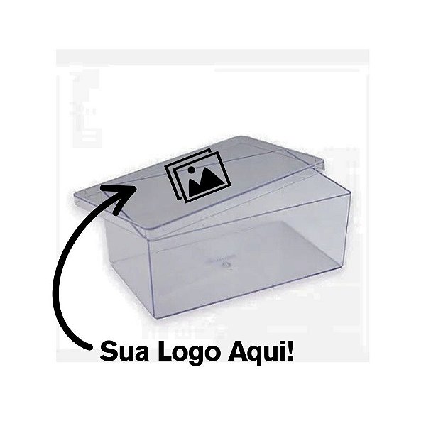 Caixa Acrílica Retangular Personalizade com Sua Logo em Preto - Cristal - 500ml - 1 unidade - BlueStar - Rizzo
