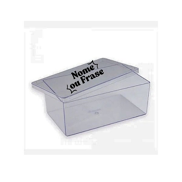 Caixa Acrílica Retangular Personalizada com Nome ou Frase em Preto - Cristal - 500ml - 1 unidade - Rizzo