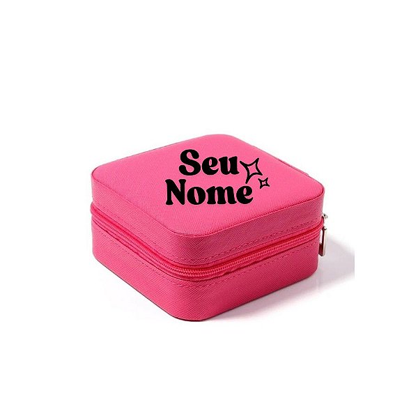 Mini Porta Jóias Portátil Personalizado com Nome Dourado - Pink sem Textura - 1 unidade - Rizzo