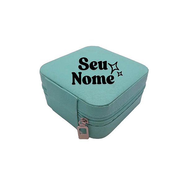 Mini Porta Jóias Portátil Personalizado com Nome Dourado - Azul Claro - 1 unidade - Rizzo
