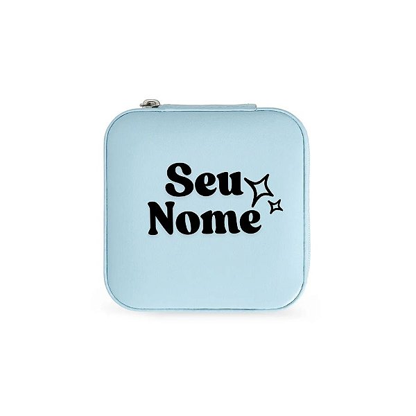 Mini Porta Jóias Portátil Personalizado com Nome Dourado - Azul Bebê sem Textura - 1 unidade - Rizzo