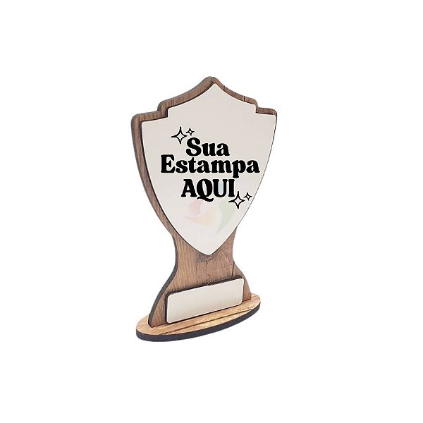 Troféu Em MDF Resinado Com Formato De Brasão Personalize com Sua Estampa - 18,5cm - 1 unidade - Rizzo