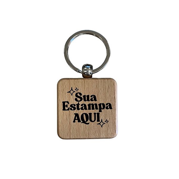 Chaveiro Quadrado de Madeira Personalize com Sua Estampa - 8cm - 1 unidade - Rizzo