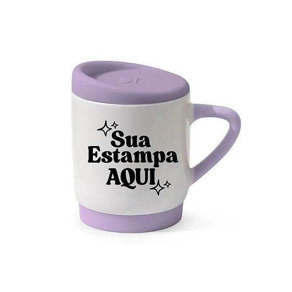 Caneca com Alça Soft, Tampa e Base Personalize com Sua Estampa - Lilás - 400ml - 1 unidade - Rizzo