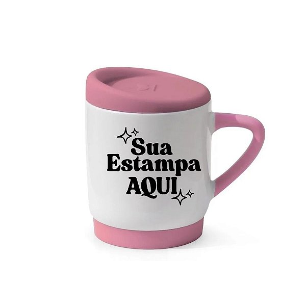 Caneca com Alça Soft, Tampa e Base Personalize com Sua Estampa - Rosa - 400ml - 1 unidade - Rizzo