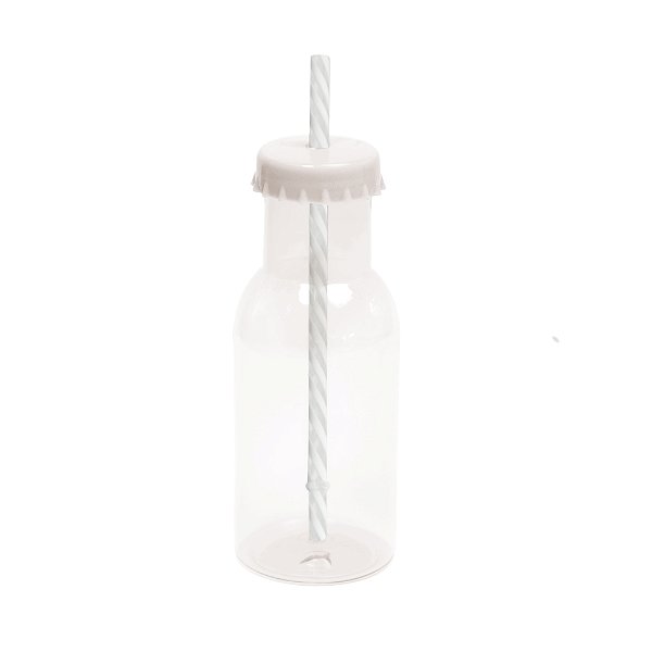Garrafinha de Plástico com Canudo Branco 350ml - Cromus - Rizzo Festas