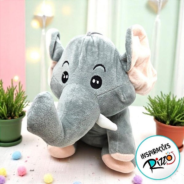 Elefante De Pelúcia - Cinza - 21cm - 1 unidade - Rizzo
