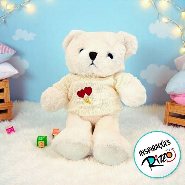 Urso De Pelúcia Com Suéter Off White - Branco - 29cm - 1 unidade - Rizzo