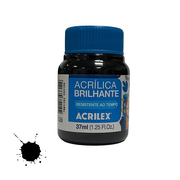 Tinta Acrílica Brilhante 37ml - Preto - 1 unidade - Acrilex - Rizzo