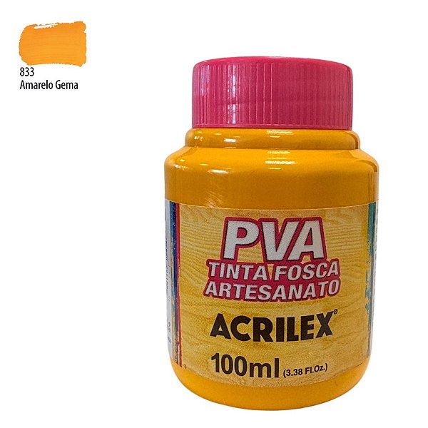 Tinta Fosca Artesanato PVA 100ml - Amarelo Gema - 1 unidade - Acrilex - Rizzo