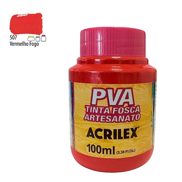 Tinta Fosca Artesanato PVA 100ml - Vermelho Fogo - 1 unidade - Acrilex - Rizzo