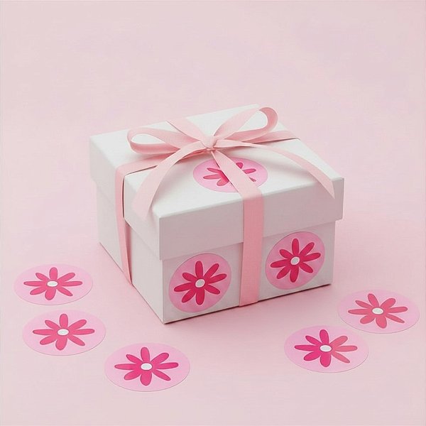 Adesivo Redondo Flor Rosa - 3x3cm - 30 unidades - Stickr - Rizzo