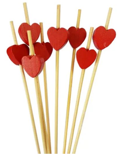 Palito Petiscos Coração de Bambu 12cm - 20 unidades - Rizzo