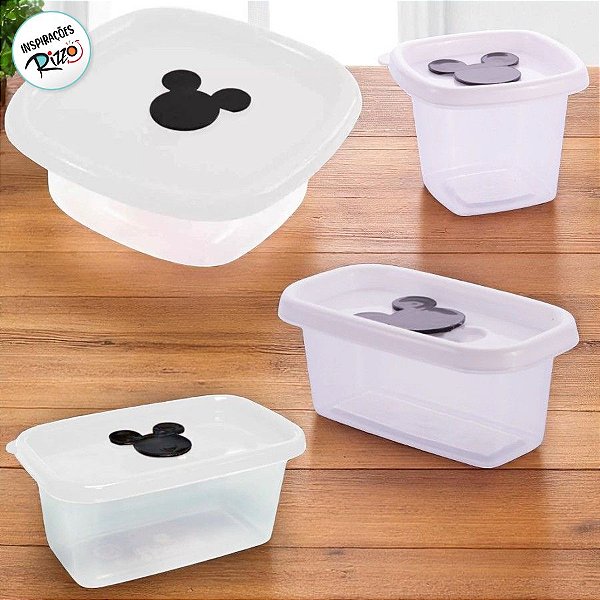 Conjunto 4 Potes de Plástico com Válvula - Mickey Mouse Branco - 1 unidade - Disney Original - Rizzo