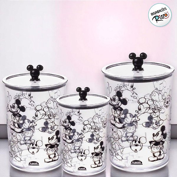 Kit 3 Potes de Plástico Hermético Redondo - Mickey Mouse - 1 unidade - Disney Original - Rizzo