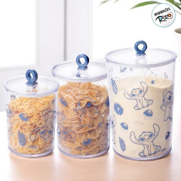 Kit 3 Potes de Plástico Hermético Redondo - Stitch - 1 unidade - Disney Original - Rizzo