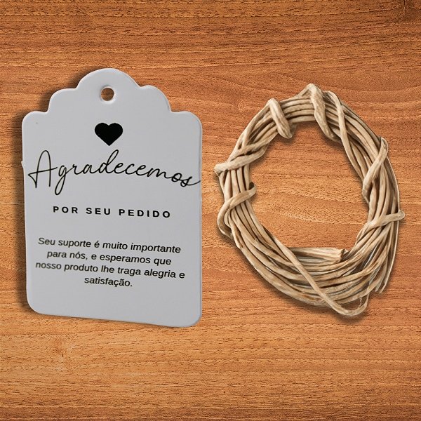 Tag Retangular "Agradecemos Por Seu Pedido" Com Sisal - 6,5x4,5cm - 15 unidades - Stickr - Rizzo