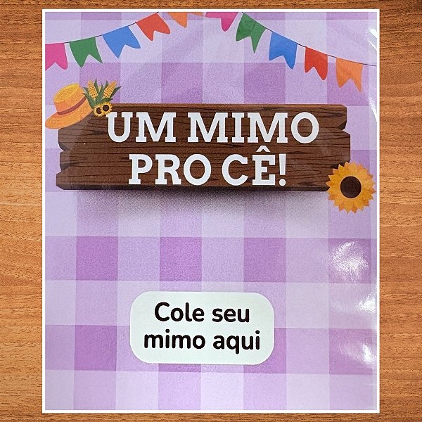 Cartão Lembrancinha Festa Junina "Um Mimo Pro Cê" - Xadrez Roxo - 10x8cm - 10 unidades - Stickr - Rizzo