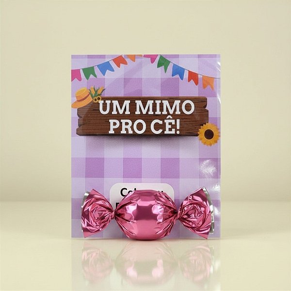 Cartão Lembrancinha Festa Junina "Um Mimo Pro Cê" - Xadrez Roxo - 10x8cm - 10 unidades - Stickr - Rizzo