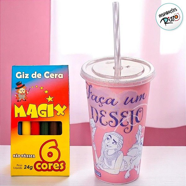 Kit Copo com Canudo e Giz - Wish Rosa - 1 unidade - Rizzo