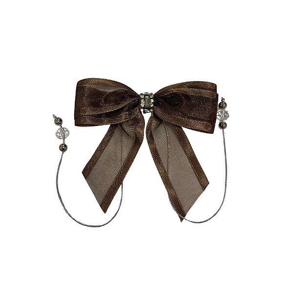 Laço Com Pedraria Prata - Marrom - 8x8cm - 1 unidade - Rizzo