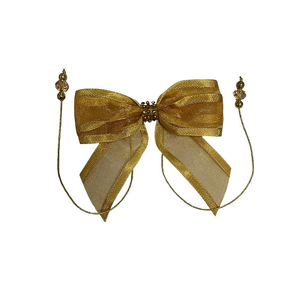 Laço Com Pedraria Dourada - Dourado - 8x8cm - 1 unidade - Rizzo