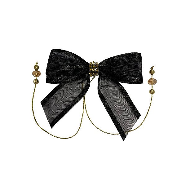 Laço Com Pedraria Dourada - Preto - 8x8cm - 1 unidade - Rizzo