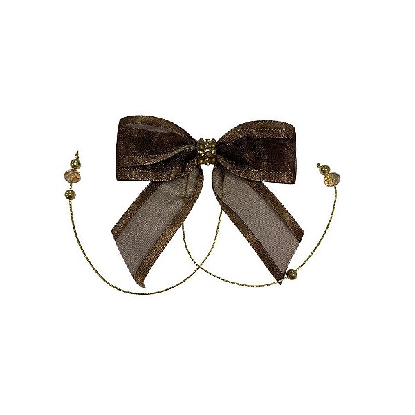 Laço Com Pedraria Dourada - Marrom - 8x8cm - 1 unidade - Rizzo