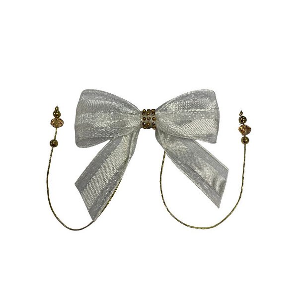 Laço Com Pedraria Dourada - Branco - 8x8cm - 1 unidade - Rizzo