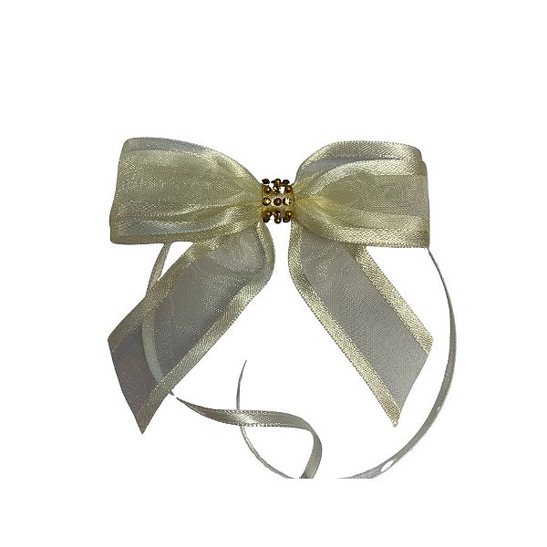 Laço Com Strass Dourado  - Champanhe - 8x8cm - 1 unidade - Rizzo